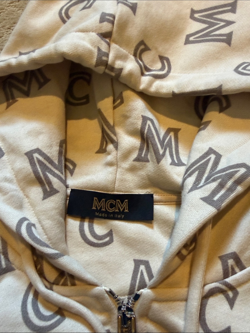MCM Cream Logo Allover Zip Hoodie - Picture 2 of 3